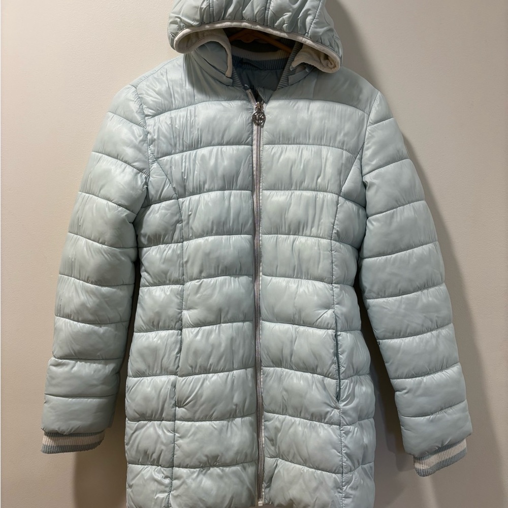 Michael Kors Girls Hooded Winter Puffer Coat Light Blue